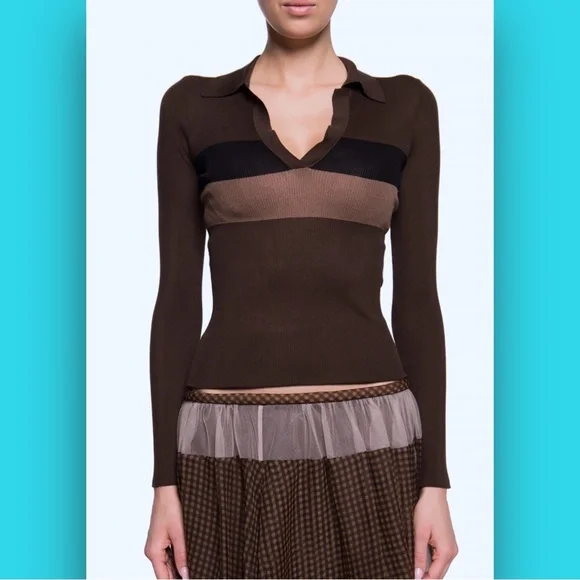 Fendi Sweaters Fendi Silk Long Sleeve Ribbed Dark Brown W
